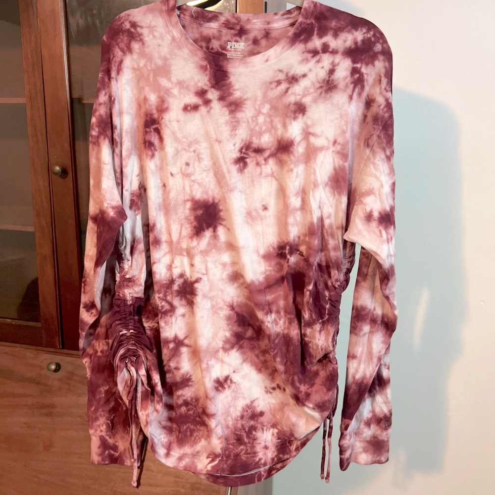 PINK Brand maroon tie dye long sleeved shirt with cinched sides